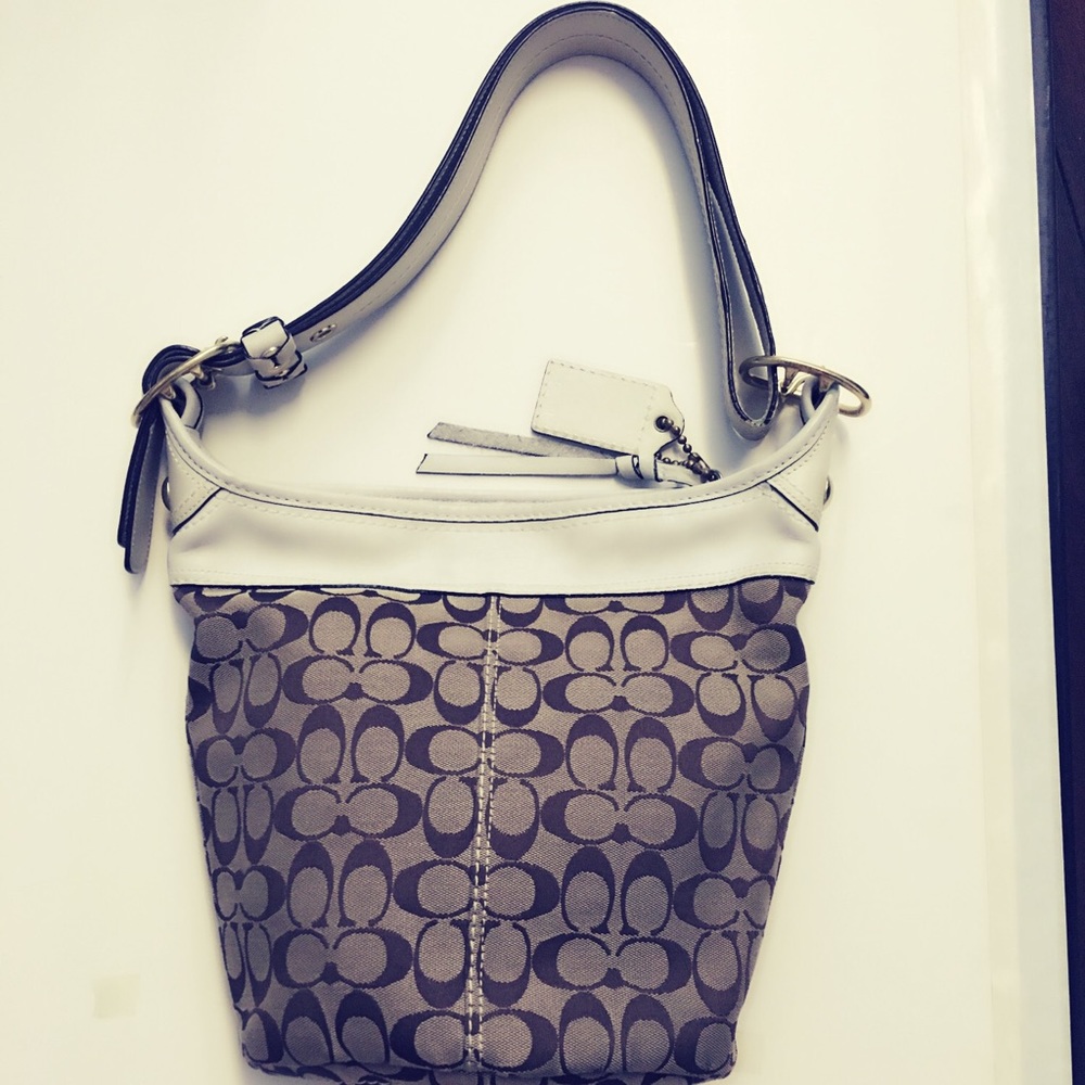 Coach signature white and tan bucket purse